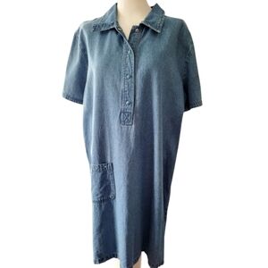 Blue J. Denim Shirt Dress Embellished with Turquoise Stones Vintage Size XL